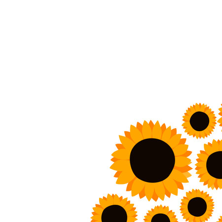 Happy birthday, holiday, celebration greeting and invitation card. Colorful floral banner with sunflowers on light background. Layout template. Modern floral summer composition. Copy spaceのイラスト素材