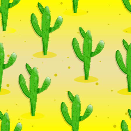 Seamless pattern with cactus with thorns, succulent on color background. Vector drawing illustration for icon, game, packaging, fabric, textile. Wild west, western, cowboy conceptのイラスト素材