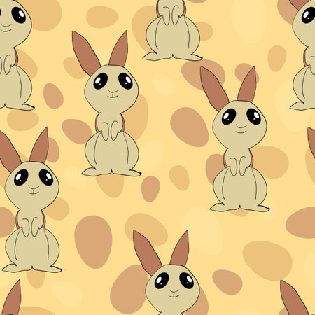 Seamless pattern with silhouette Easter rabbits on color background. Design for card, postcard, wallpaper, fabric, textile. Vector stock illustration. Cartoon styleのイラスト素材