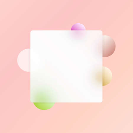 Modern background with glass morphism vector effect. Transparent glass card design. Glassmorphism trend style. Abstract banner with colored, white circles with blur and shadows. Vector illustrationのイラスト素材