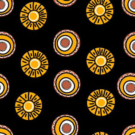 Seamless pattern with geometric aboriginal ornament. Ethnic tribal rounded color background. Afican, australian motiph. Dots painting. Vector illustration, template design for cloth, card, fabricのイラスト素材