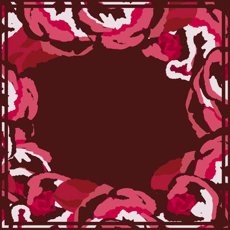 Print for kerchief, bandana, scarf, handkerchief, shawl, neck scarf. Squared pattern with ornament for fabric, textile, silk products. Paisley vector with abstract flowers. Floral folk traceryのイラスト素材