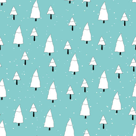 Winter seamless pattern with Christmas tree and snowflakes on color background. Vector illustration for fabric, textile wallpaper, posters, gift wrapping paper. Merry Christmas and New year Vectorのイラスト素材