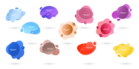 Fluid frame isolated on white background. Set of abstract liquid shapes, colorful elements, gradient waves with geometric lines, dynamical forms. Vector flat design for banner, flyer, business cardのイラスト素材