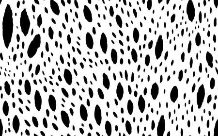 Abstract modern cow fur seamless pattern. Animals trendy background. Black and white decorative vector illustration for print, card, postcard, fabric, textile. Modern ornament of stylized skinのイラスト素材