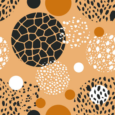 Abstract modern leopard seamless pattern with circles. Animals trendy background. Color decorative vector illustration for print, card, fabric, textile. Modern ornament of stylized skinのイラスト素材