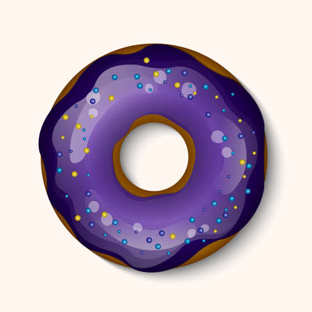 Donut with color icing and multicolored powder isolated on a white background. 3d realistic food icon. Template modern design for invitation, poster, card, fabric. Realistic vector illustrationのイラスト素材