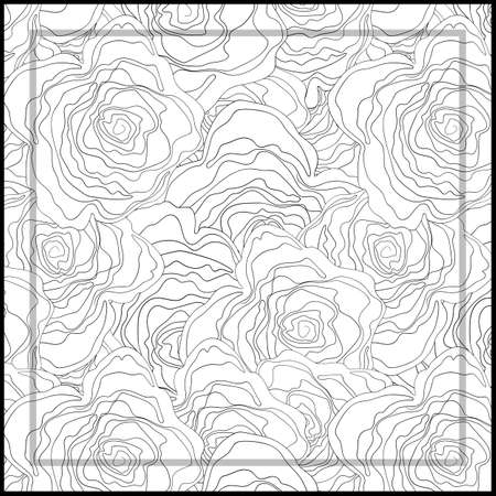 Print for kerchief, bandana, scarf, handkerchief, shawl, neck scarf. Squared pattern with ornament for fabric, textile, silk products. Paisley vector with abstract flowers. Floral folk traceryのイラスト素材
