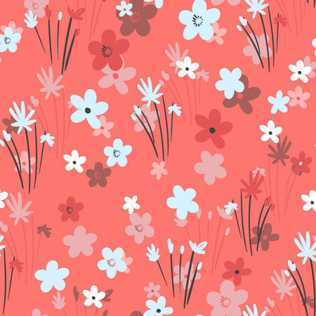 Seamless floral pattern based on traditional folk art ornaments. Colorful flowers on color...
