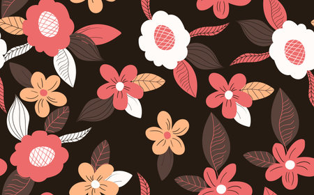 Seamless floral pattern based on traditional folk art ornaments. Colorful flowers on color...