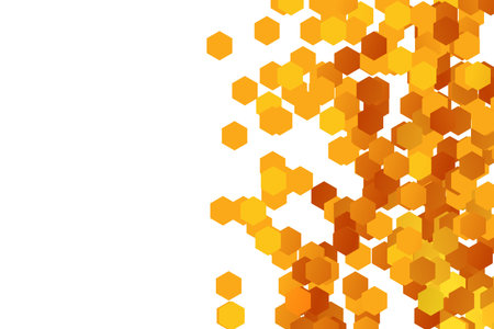 Golden background with honeycomb shapes. Vector illustration. Pattern with glitter effect. Template...