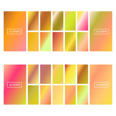 Mobile screen lock display collection of colorful backgrounds in trendy neon colors. Modern screen vector design for mobile app. Soft color abstract pastel holographic gradients. Swatches for designのイラスト素材