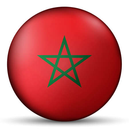 Glass light ball with flag of Morocco. Round sphere, template icon. Moroccan national symbol. Glossy realistic ball, 3D abstract vector illustration highlighted on a white background. Big bubbleのイラスト素材