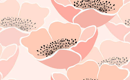 Spring colorful vector illustration with pink roses. Cartoon style. Design for fabric, textile, paper. Holiday print for Easter, Birthday, 8 March. Flowers with leavesのイラスト素材