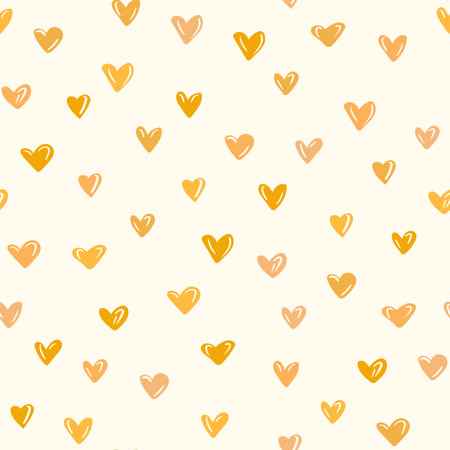Seamless pattern with orange hearts. Template holiday vector illustration. Design for card, postcard, poster, print, banner. Cartoon colorful hearts on white backgroundのイラスト素材