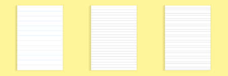 Grid paper set. Realistic blank lined paper sheet in A4 format. Striped background with color graph. Geometric pattern for school, wallpaper, textures, notebook. Lined blank on transparent backgroundのイラスト素材