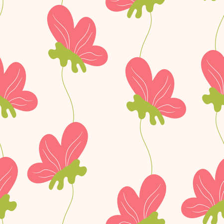 Seamless floral pattern based on traditional folk art ornaments. Colorful flowers on color background. Scandinavian style. Sweden nordic style. Vector illustration. Simple minimalistic patternのイラスト素材