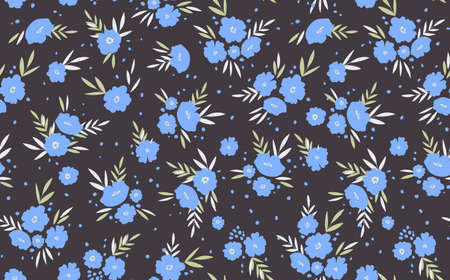 Seamless floral pattern based on traditional folk art ornaments. Colorful flowers on color background. Scandinavian style. Sweden nordic style. Vector illustration. Simple minimalistic patternのイラスト素材