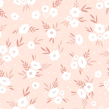Seamless floral pattern based on traditional folk art ornaments. Colorful flowers on color background. Scandinavian style. Sweden nordic style. Vector illustration. Simple minimalistic patternのイラスト素材