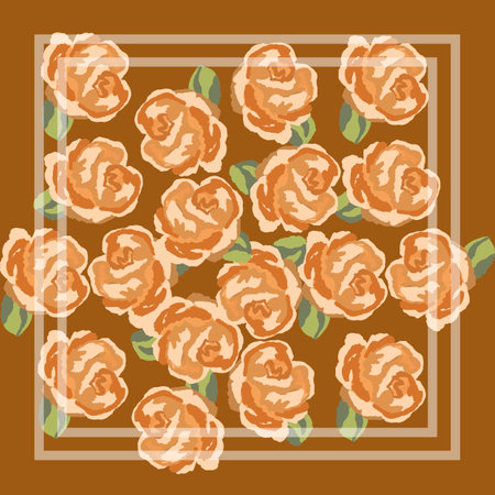 Print for kerchief, bandana, scarf, handkerchief, shawl, neck scarf. Squared pattern with ornament for fabric, textile, silk products. Paisley vector with abstract flowers. Floral folk traceryのイラスト素材