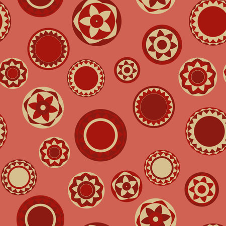Seamless pattern with geometric aboriginal ornament. Ethnic tribal rounded color background. Afican, australian motiph. Dots painting. Vector illustration, template design for cloth, card, fabricのイラスト素材