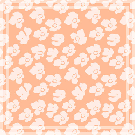 Print for kerchief, bandana, scarf, handkerchief, shawl, neck scarf. Squared pattern with ornament for fabric, textile, silk products. Paisley vector with abstract flowers. Floral folk traceryのイラスト素材