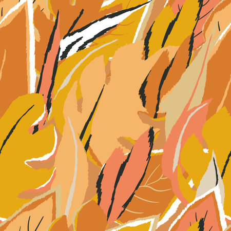 Floral seamless with hand drawn color exotic monstera leaves. Cute summer background. Tropic branches. Modern floral compositions. Fashion vector illustration for wallpaper, fabric, textileのイラスト素材