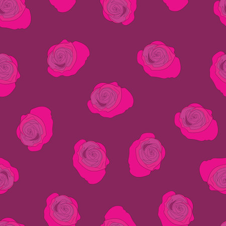 Spring colorful vector illustration with pink roses. Cartoon style. Design for fabric, textile, paper. Holiday print for Easter, Birthday, 8 March. Flowers silhouetteのイラスト素材