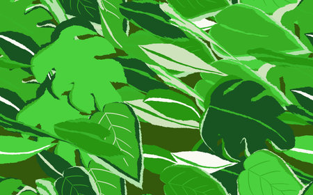 Floral seamless with hand drawn color exotic monstera leaves. Cute summer background. Tropic branches. Modern floral compositions. Fashion vector illustration for wallpaper, fabric, textileのイラスト素材