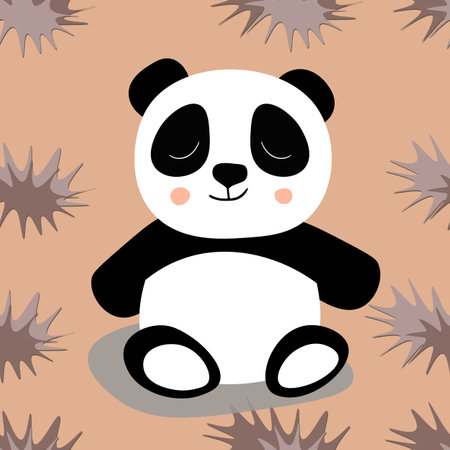 Seamless pattern with cute panda baby on color background. Funny asian animals. Card, postcards for kids. Flat vector illustration for fabric, textile, wallpaper, poster, gift wrapping paperのイラスト素材