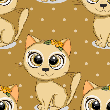 Seamless pattern with cute kitten print. Different scandy cats on color background. Scandinavian style illustration for kids. Vector illustration for fabric, textile, wallpaper, home clothing, pajamaのイラスト素材