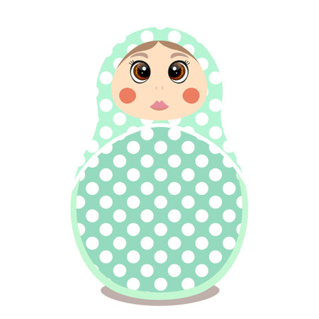 Russian Matryoshka. Traditional Russian folklore dolls with big eyes and lips. Babushka doll with hohloma, traditional painted floral pattern. Hand drawn vector illustrationのイラスト素材