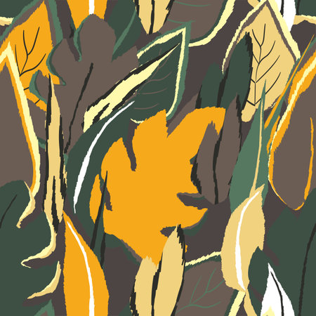 Floral seamless with hand drawn color exotic monstera leaves. Cute summer background. Tropic branches. Modern floral compositions. Fashion vector illustration for wallpaper, fabric, textileのイラスト素材