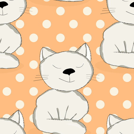Seamless pattern with cute kitten print. Different scandy cats on color background. Scandinavian style illustration for kids. Vector illustration for fabric, textile, wallpaper, home clothing, pajamaのイラスト素材