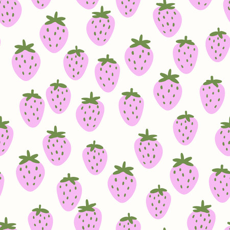 Seamless pattern with strawberry on color background. Natural delicious fresh ripe tasty fruit. Vector illustration for print, fabric, textile, banner, other design. Food conceptのイラスト素材