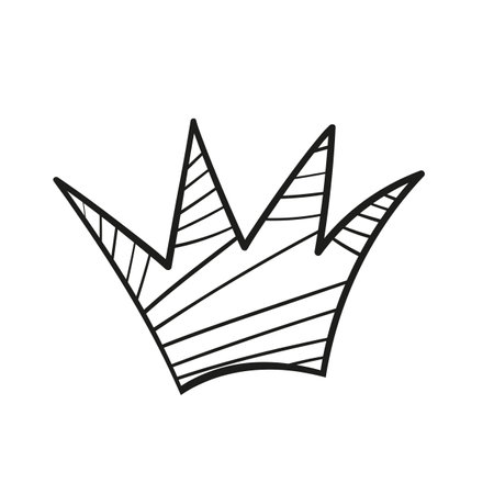 Crown logo graffiti icon. Black icon isolated on white background. Doodle vector illustration. Queen royal princess symbol. Outline design for drawing greeting cards, promotional items for girl,womenのイラスト素材