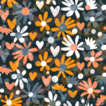 Seamless floral pattern based on traditional folk art ornaments. Colorful flowers on color background. Scandinavian style. Sweden nordic style. Vector illustration. Simple minimalistic patternのイラスト素材