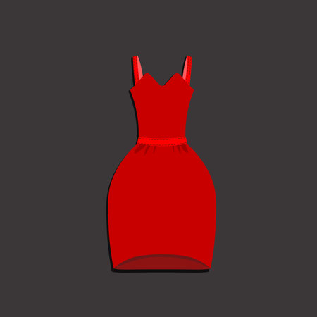 Lovely feminine elegant beautiful red dress. Trendy dresses icon. Women cloth element. Feminine symbol, template modern design. Vector sketch illustration. Clothes conceptのイラスト素材