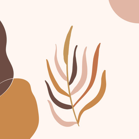 Floral wall art. Boho minimalist vector illustration for print poster, banner, greeting card. Abstract home decor with flowers, leaves. Bohemian art workのイラスト素材