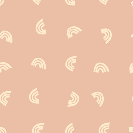 Trendy seamless pattern with colorful rainbow on color background. Design for invitation, poster, card, fabric, textile, fabric. Cute holiday illustration for baby. Scandinavian doodle styleのイラスト素材