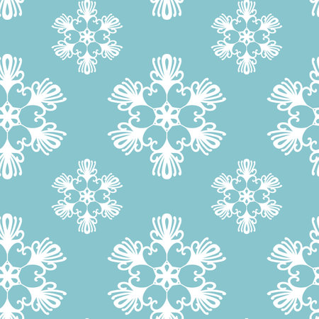 Winter seamless pattern with white snowflakes on blue background. Vector illustration for fabric, textile wallpaper, posters, gift wrapping paper. Christmas vector illustration. Falling snowのイラスト素材