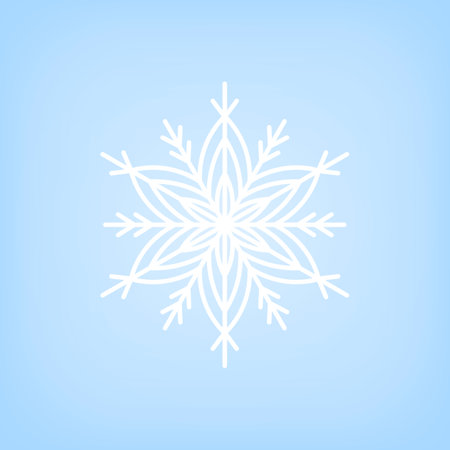 White template snowflake with shadow on blue background. Isolated snowflakes icon. Empty paper shape. Winter cartoon flat illustration. Geometric hexagonal pattern. Hand draw styleのイラスト素材