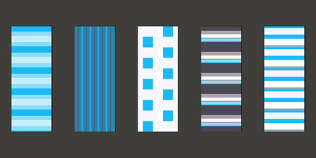 Vector illustration of a set of decorative ribbon stripes. Masking tape, satin or corsage, grssgrain tape, adhesive tapes for frames, scrapbooking. Packing patterned ribbons with geometric ornamentのイラスト素材