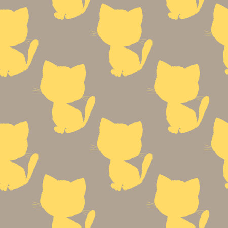 Seamless pattern with cute kitten print. Different scandy cats on color background. Scandinavian style illustration for kids. Vector illustration for fabric, textile, wallpaper, home clothing, pajamaのイラスト素材