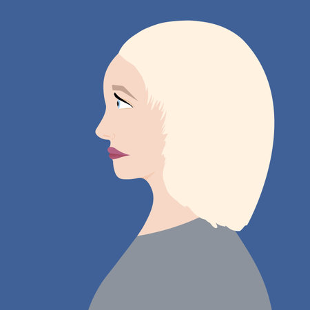 Portrait of a fashion woman. The head in profile of a European brunette woman. Face of girl. Flat design for for landing page, banner, social Media Avatar. Color vector illustrationのイラスト素材