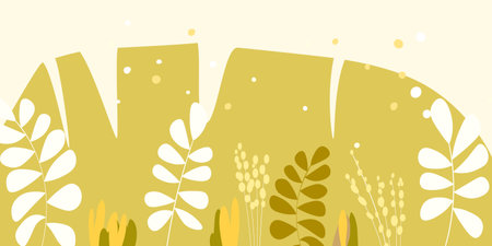 Background with color exotic leaves, flowers. Nature concept design. Modern floral compositions with summer branches in trendy flat simple style. Vector illustration for poster, banner, greeting cardのイラスト素材