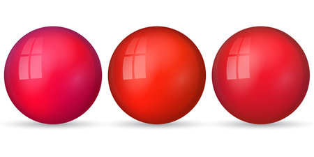 Set with glass colorful balls. Glossy realistic ball, 3D abstract vector illustration highlighted on a white background. Big metal bubble with shadowのイラスト素材
