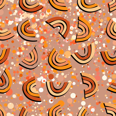 Trendy seamless pattern with colorful rainbow on color background. Design for invitation, poster, card, fabric, textile, fabric. Cute holiday illustration for baby. Scandinavian doodle styleのイラスト素材