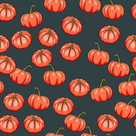 Seamless pattern with halloween pumpkins on color background. Scary and funny faces. Cute Pumpkin or ghost. Vector autumn holidays illustrationのイラスト素材