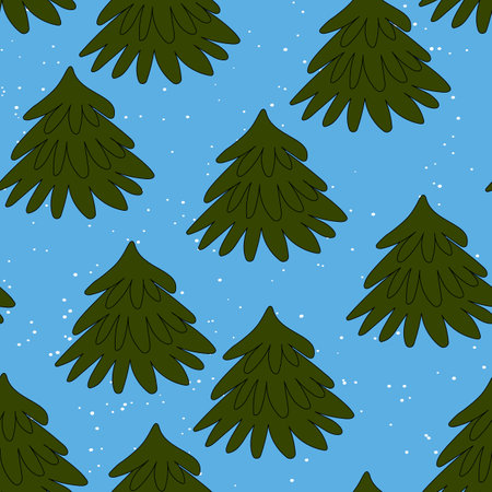 Winter seamless pattern with Christmas tree and snowflakes on color background. Vector illustration for fabric, textile wallpaper, posters, gift wrapping paper. Merry Christmas and New year Vectorのイラスト素材